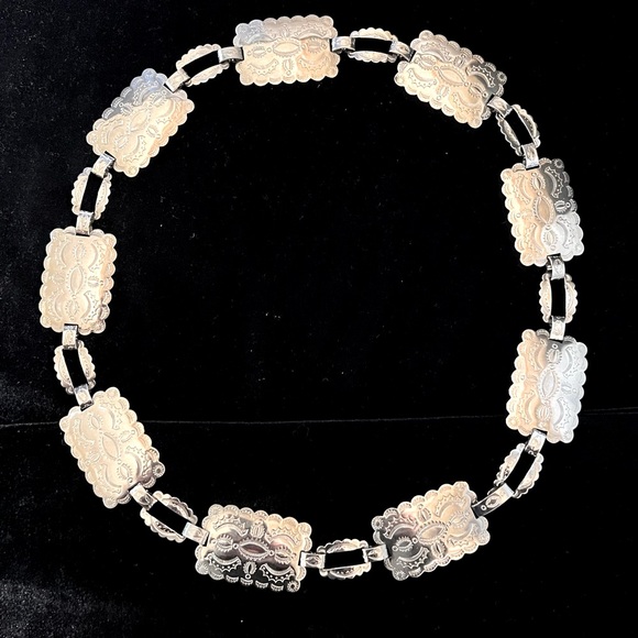 Jewelry - Vintage Navajo Silver Brick Link Hand Stamped Concho belt or necklace.